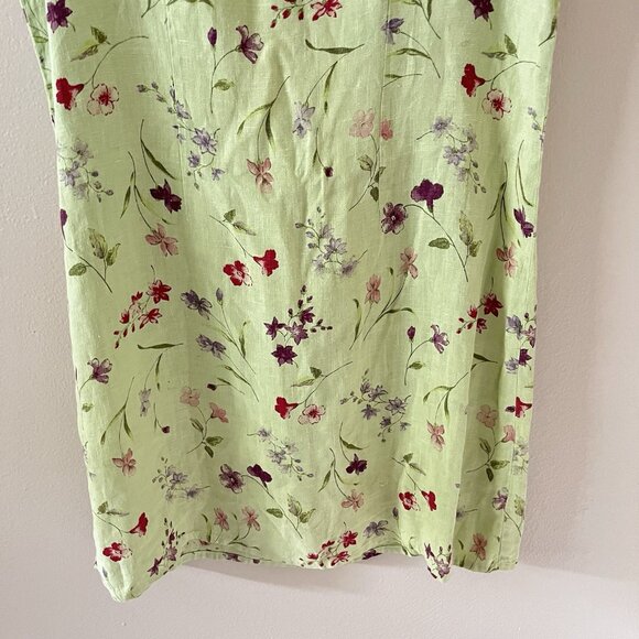 Habitat Dress Green 100% Linens Floral Lagenlook Art Wear‎ Teacher Boho L #1780 - Picture 4 of 7